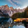 Valley of the Ten Peaks: Time stands still during this beautiful early morning at Moraine Lake in the Rocky Mountains of Alberta.