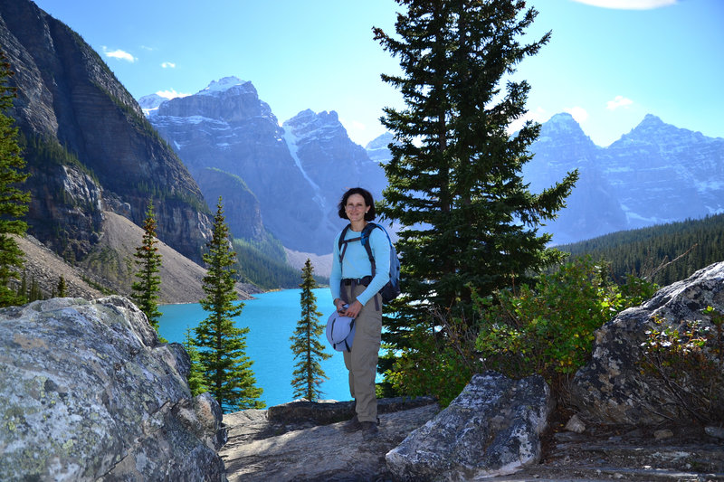 Enjoy the view of Moraine Lake on a sunny day.