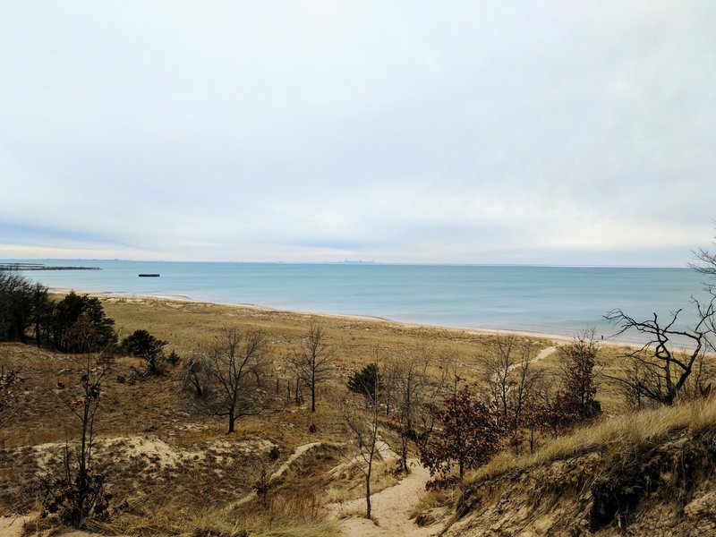 This is the view from the top of a dune along the trail. You can see the Chicago skyline on clear days.