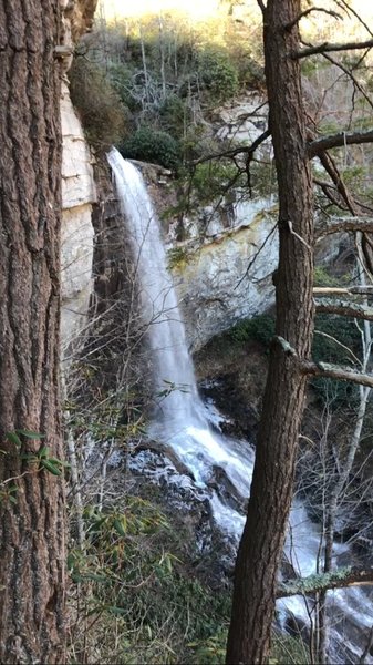 Raven Cliff Falls cascades onto the rocks below.