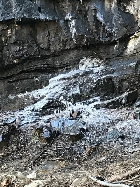 An ice formation provides some wintertime beauty at the bottom of The Cathedral.