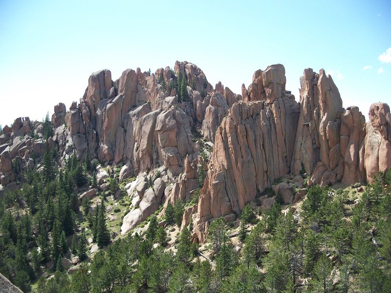 The Crags are jagged rock formations that tower around The Crags Trail.