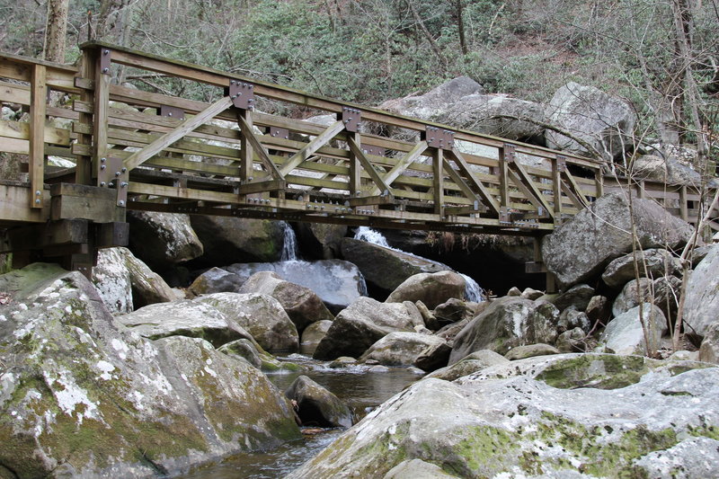 A sturdy wooden bridge aids your passage over Jacobs Fork.