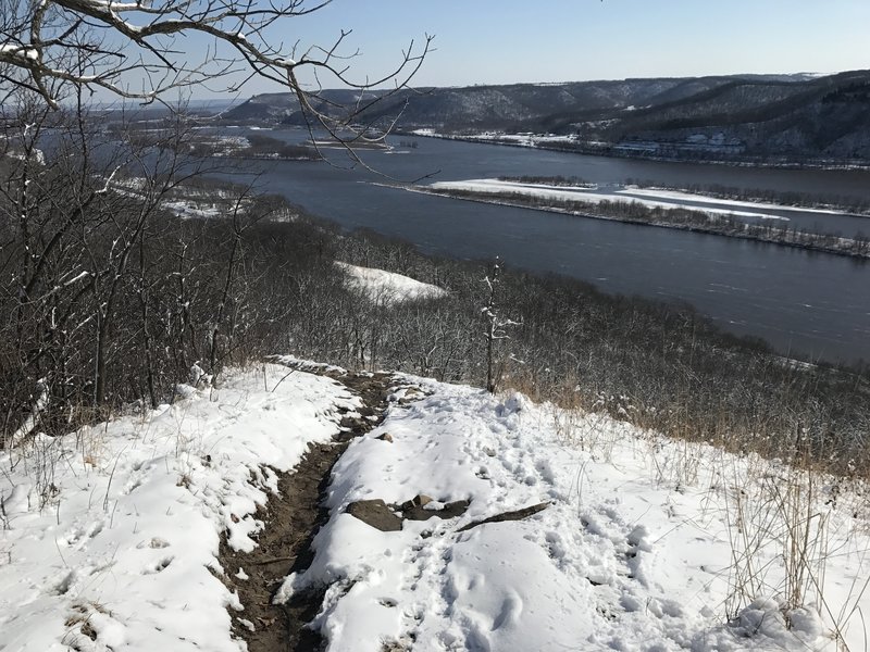 The trail is steep heading down from the top of Brady's Bluff.