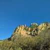 A view of Emory Peak is further improved by a beautiful moon.