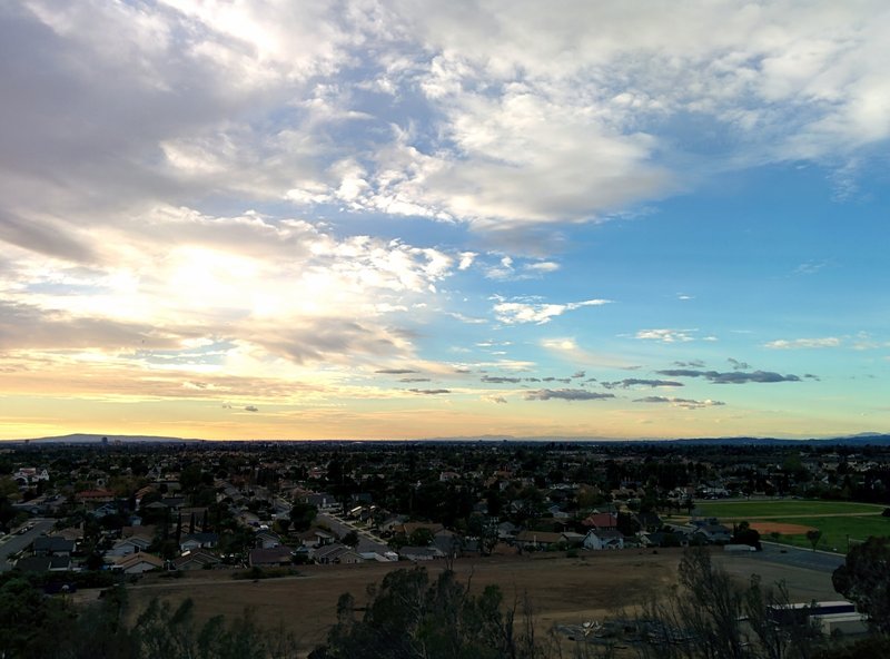 From the trail, look west to experience pleasant views of Los Angeles. You can just make out the Honda Center's white roof and Angel Stadium.