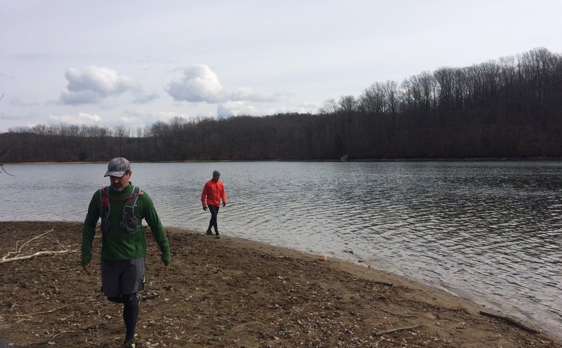 Enjoying the water at the end of the Deer Park Peninsula Trail.