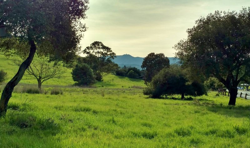 Mt. Umunhum of the Santa Cruz Mountains stands in the distance along the Mine Trail.