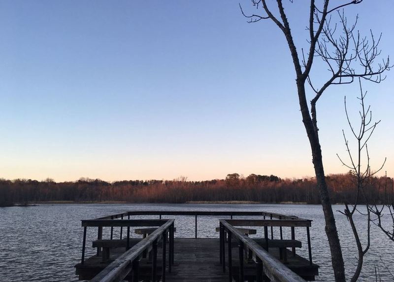 An overlook pier lets you peer out over the waters of the Appomattox.