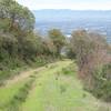 Loma Vista Trail drops from the ridgeline. It's not well maintained and leads to the park boundary, where a large chain-link fence awaits.