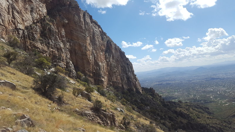 Beautiful red granite cliffs await along the way.