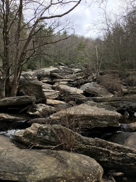 Water trickles down Hebron Falls.