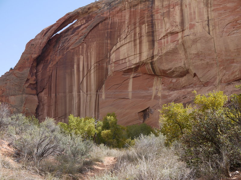 A sliver of a natural arch begins to form along the Escalante River.