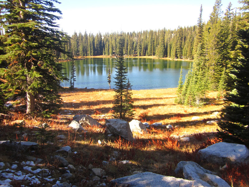 Summit Lake glimmers in autumn's afternoon light.