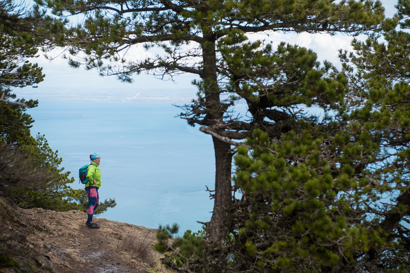 This craggy viewpoint makes a great spot to stop and catch your breath along the Little Summit Trail.