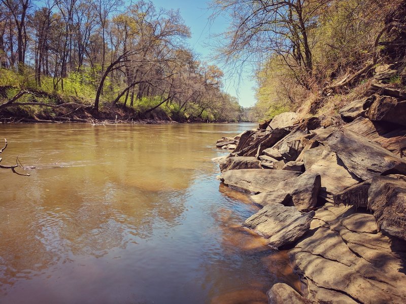 The Etowah River meanders gently alongside the White Trail.