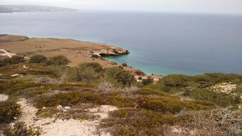 Halfway to the top of the Torrey Pines Trail, you'll have a pleasant view of Black Point below and Carrington Point in the distance.