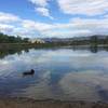 Bass Lake offers great views of the mountains beyond and a perfect place for Fido to swim. Watch out for fishing line left behind by fisherman.