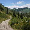 Upstream of Donut Falls, Mill D South Trail traverses somewhat-rocky doubletrack.