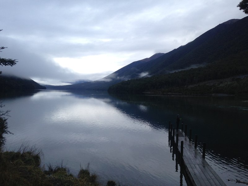 Lake Rotoiti is gorgeous covered in low clouds.