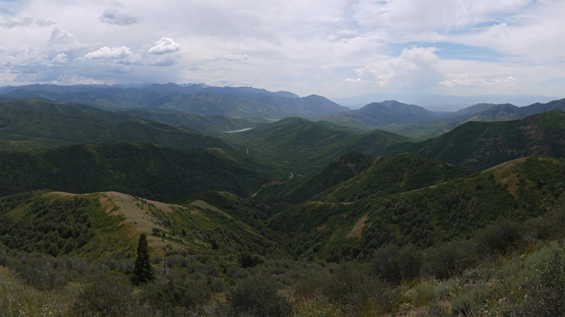 Experience a 90 degree panorama of Mountain Dell Canyon and Little Dell Reservoir looking southwest from the Great Western Trail.