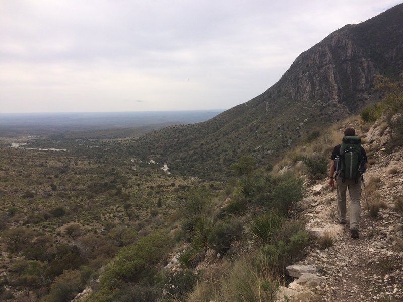 This view is back down toward Pine Springs and the river bed we crossed earlier.