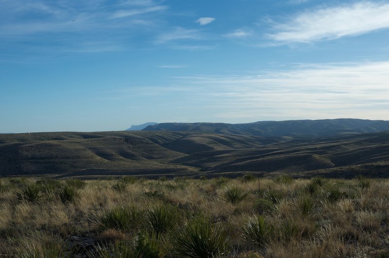 The Guadalupe Mountains can be seen in the distance from the Juniper Ridge Trail.
