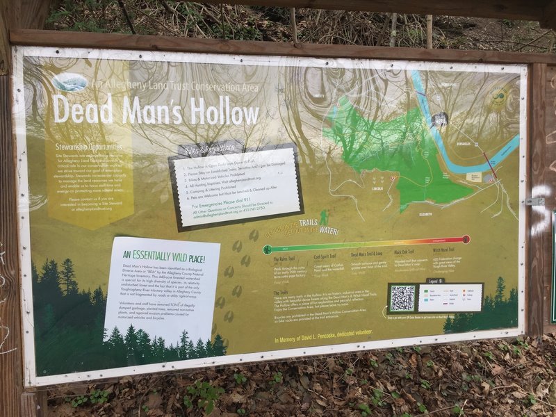 The information board at the entrance to Dead Man's Hollow.