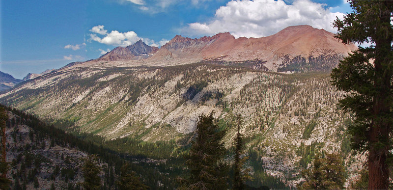 Mt. Kaweah, Red Kaweah, Black Kaweah, and Big Arroyo are beautiful from the trail. It's possible to head down Big Five Creek and up the draw below Mt. Kaweah. It's very steep, but thankfully there's no exposure.