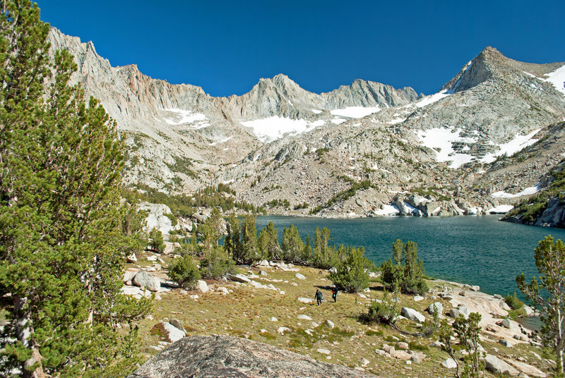 Lowest of Baboon Lakes. An off-trail route goes to Sunset Lake via the canyon seen at the end of the lake