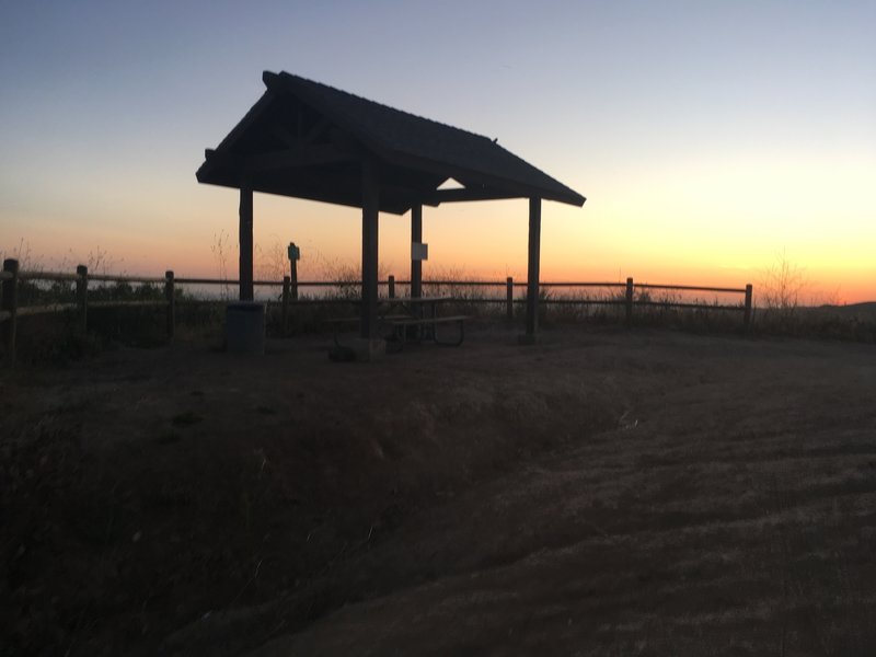 The covered picnic table at the top. There is a great view from this location.