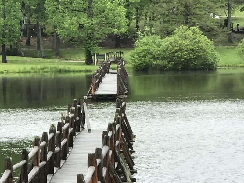 The closed footbridge across Lake Placid.