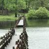 The closed footbridge across Lake Placid.