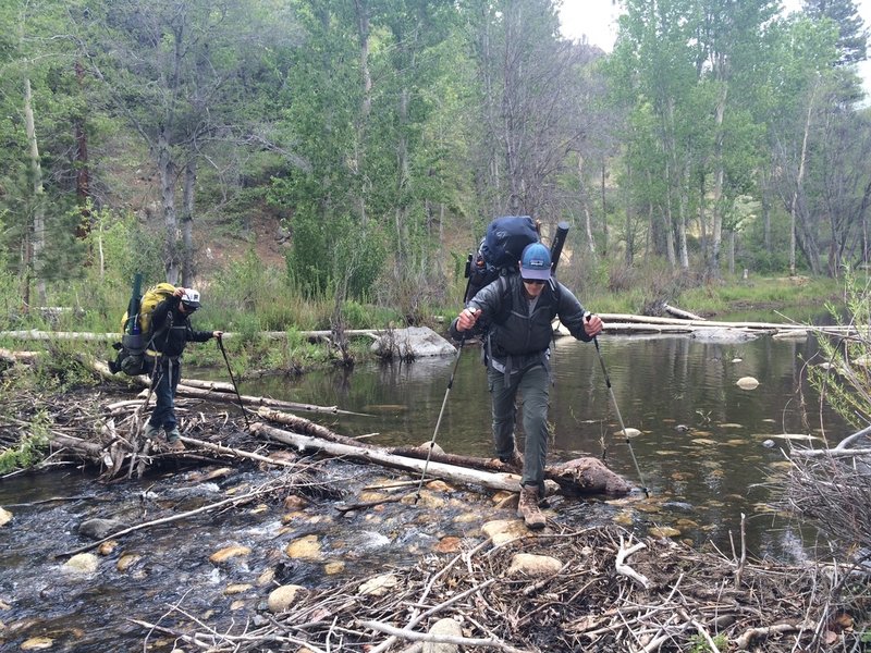 Sometimes it can be easier to cross the Little Kern downstream from the rope crossing.