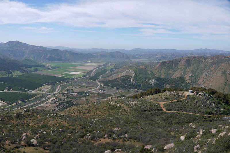 San Pasqual Valley, Highway 78, and Rockwood Canyon (right) seen from spot elevation 1762.