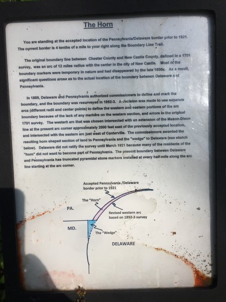An informational marker explaining this part of the Pennsylvania / Delaware border.