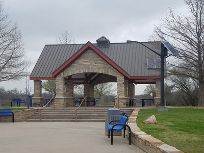 The main pavilion provides picnic space and shade at the parking area off Riverside Drive at Bird's Fort Trail Park. This is a great place to have lunch!