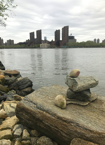 The view across Harlem River towards E. 108th St from Water's Edge Garden path.