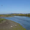 San Dieguito River flowing through he San Dieguito Lagoon with Black Mountain visible 7 miles away.