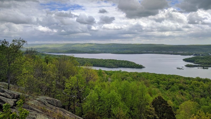 When descending Carris Hill, be sure to scramble up a huge rock outcrop to take in this view of Wanaque Reservoir.