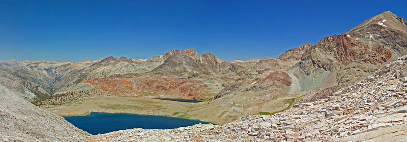 This view is from Reinstein Pass looking north toward Martha Lake, with Mt. Goddard on the right, Mt. McGee in the center and Goddard Canyon running straight ahead on the left side.