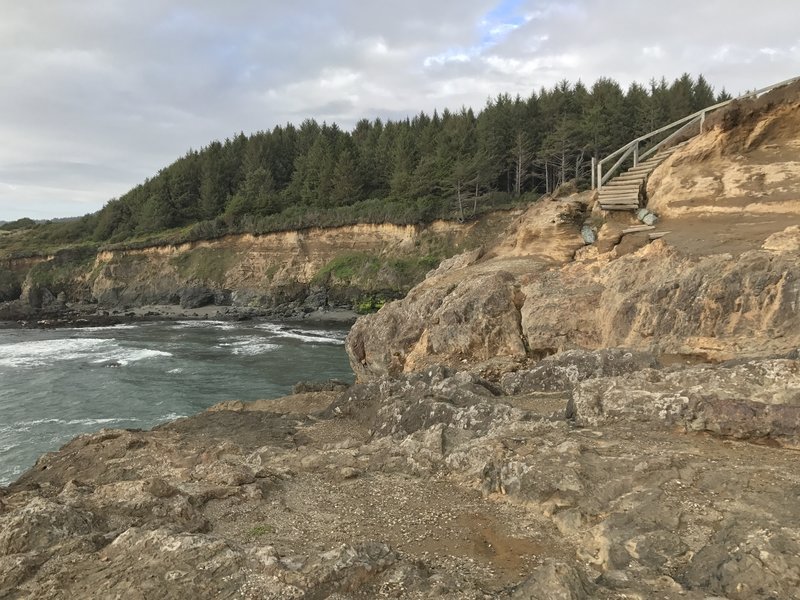 The staircase at Megwil Point leads to an awesome coastal vantage point right on the bluff.