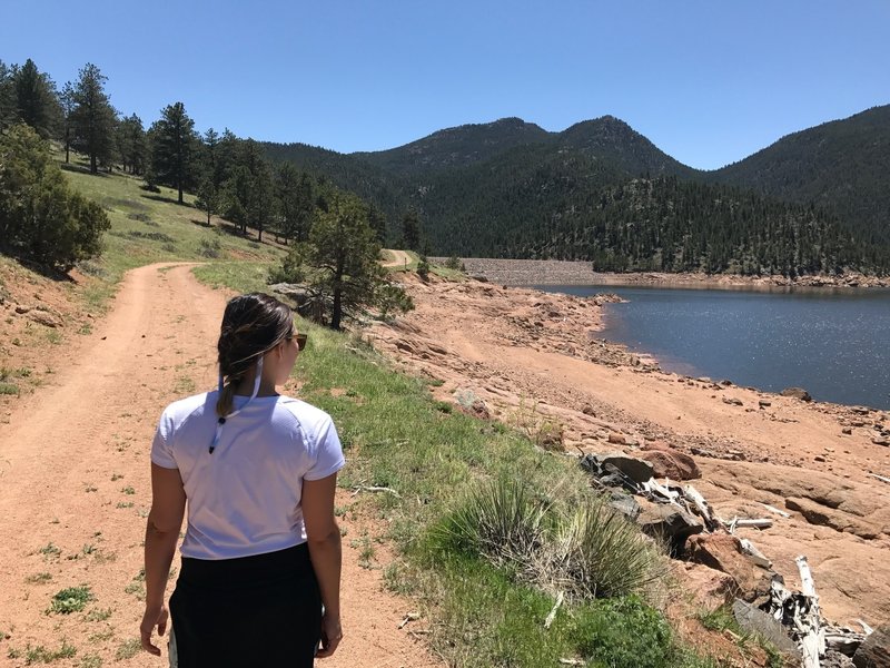 Enjoy a pleasant view looking east toward the dam on the doubletrack portion of the North Shore Trail.