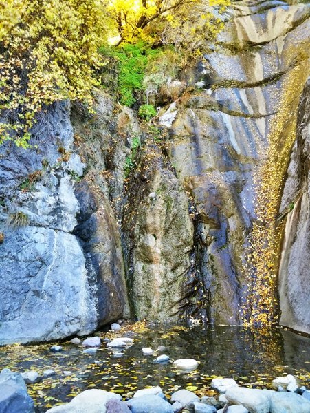 The waterfall at the end of Filmore Canyon is spectacular in the fall.