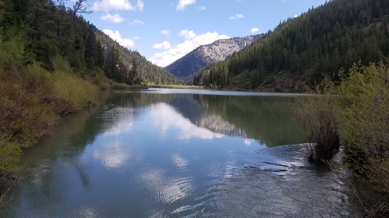 Stop and enjoy the view of Lower Palisades Lake after crossing the creek.
