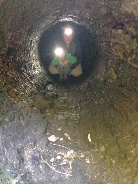 Me and Cole (3.5yrs) inside the cave. Grownups and big kids need to crawl on knees to get through.