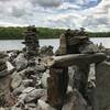 Someone built one or two cairns along the pond's edge.