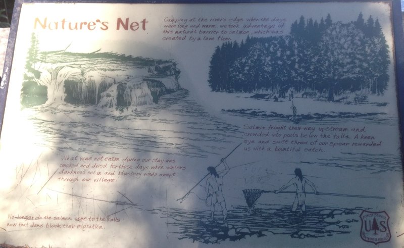 Informational signs along the trail tell of the history of the falls, formed by a lava flow.