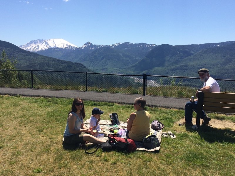 Enjoying a lunch break near the Forest Learning Center.