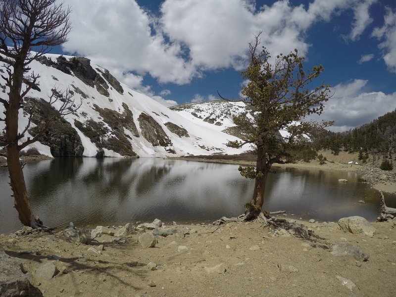 Make a stop at the lake before you head up through the snow for the rest of the trail.